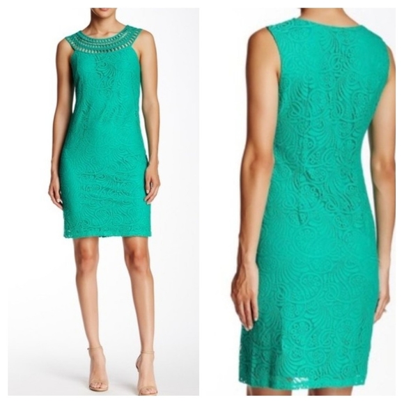 Eliza J Teal Sleeveless Lace Overlay Shift Dress 4